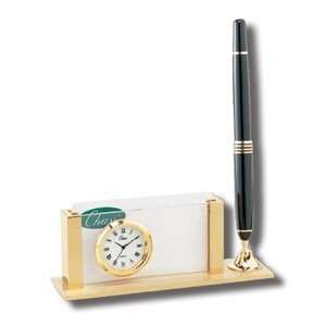  Chass Business Card Holder With Pen & Clock Kitchen 