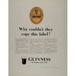  1934 Original Print Ad Guinness Irish Stout Beer Label 