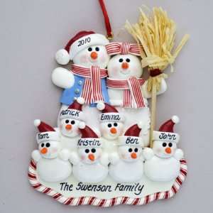 Personalized Snowman Family of 8 Claydough Christmas Ornament 