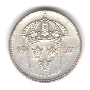  1937 W Sweden 10 Ore Coin KM#780   40% Silver Everything 