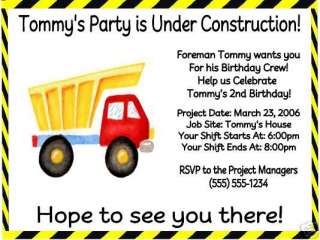 Construction Truck Birthday Party Invitations Custom  