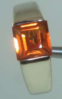 14k white gold square orange sapphire ring 3.2g vintage  