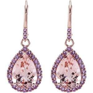 Pink and Purple Rose Gold Lever back Earrings with Genuine 