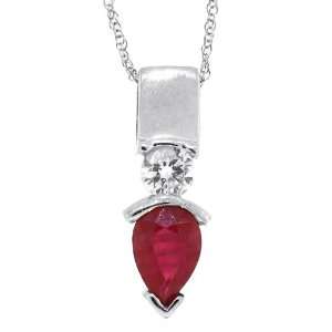  0.92Ct Pear Shaped Genuine Ruby Pendant with Diamond in 