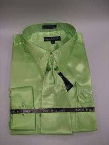 New D & E Satin Dress Shirt w/Tie and Hanky Mint Green  