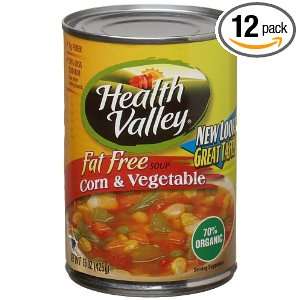 Health Valley Soup, Corn And Vegetable Fat Free, 15 Ounce Cans (Pack 