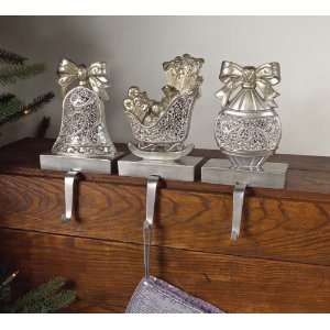  Set of 3 Winters Blush Silver Mosaic Christmas Stocking 