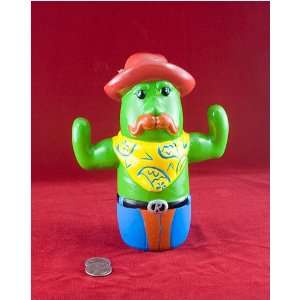  Mexico Inspired Mr. Cactus handpainted piggy bank   Red 