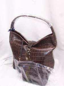 Dooney & Bourke TAUPE Croco Embossed Leather Logo Lock Hobo Handbag 