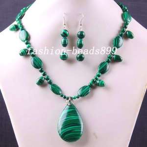 Green Malachite Bead Necklace Earrings Combination E427  