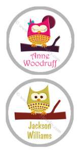 48 ROUND Owl LABELS Personalized Stationery Stickers  