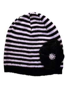 NEW Betsey Johnson Baby Stripe Cap With Cystal Black White  
