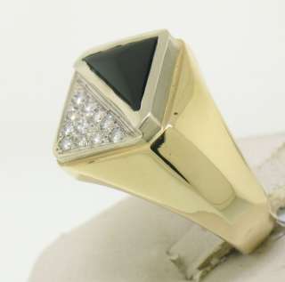 14k Solid Gold Diamond and Black Onyx Mens Ring  