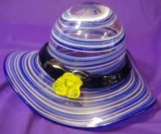Art Glass Blue Swirl Ladies Hat / Bowl  