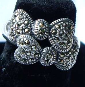 Vintage 925 STERLING & MARCASITE Double BOW Ring  