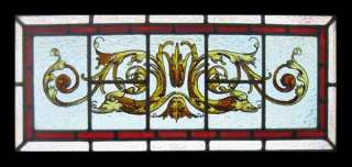 PAINTED DRAGON   ORNATE ANTIQUE STAINED GLASS WINDOW  