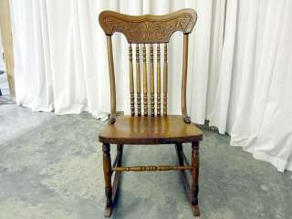 Antique Walnut Rocking Chair with Pressed Back Spool Splat and Bent 