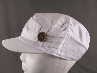White button hat cap cadet newsboy cotton stretch NEW  
