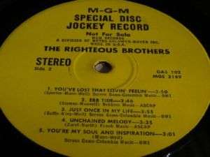 MGM SPECIAL DISC JOCKEY RECORD RIGHTEOUS BROTHERS  