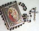 Vintage Catholic Glass ROSARY Mary Medal plastic PURSE w Miraculous 
