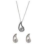 Sterling Silver Cubic Zirconia Tear Drop Earring And Pendant Set