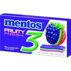Mentos Chewing Gum 3 Fruity Fresh Brombeere / Kiwi / Erdbeere, 3er 