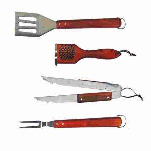 Brinkmann 4 Piece Stainless Steel Grilling Tool Set With Wood Handles 
