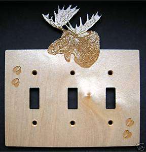 Laser Engraved Moose Triple Switch Electric Plate Cover  