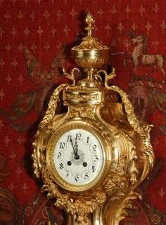 LARGE ANTIQUE FRENCH GILT BRASS CARTEL WALL CLOCK C1880  