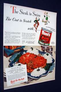 1949 HUNTS TOMATO SAUCE SWISS STEAK SCOTCH print ad  