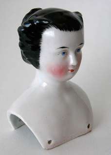 Antique 4  China Pink Tint Shoulder Head, 1850, Waterfall Hairdo 