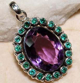 13ct Amethyst,Emerald & 925 Solid sterling silver Pendant, Item is 