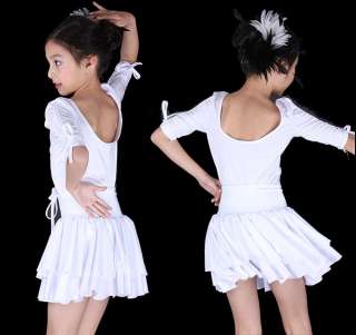 Childrens latin dress girls dancewear #FY019 White  