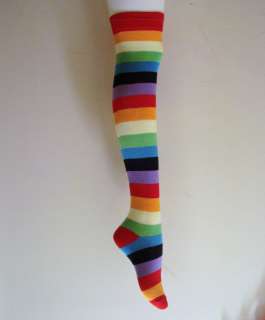 PAIRS SEXY THIGH HIGHS RAINBOW STRIPED OVER THE KNEE COTTON SOCKS 