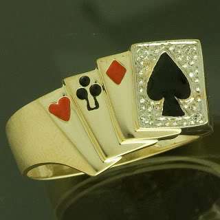 10K Yellow Gold Enameled Mens Poker Ring  