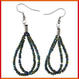 T316 Multi strand black seed bead necklace earrings set  