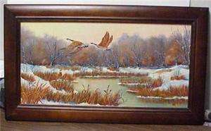 OIL PAINTING DUCKS ON A WINTER POND by W. SMITH  
