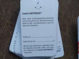 Zettel Frostschutz Service Anhänger Castrol Antifreeze  