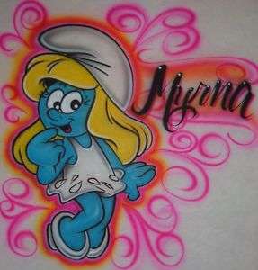 Airbrushed Personalized Name With Smurfette T Shirt  