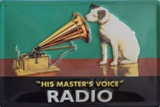His Masters Voice Hund Grammophon Blech Schild 20x30cm Reklame Werbung 