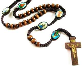 Catholic Wooden Rosary Beads Mans Necklace Brown 27  