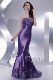 JSSHAN Purple Taffeta Strapless Embroidery Elegant Evening Party Gown 