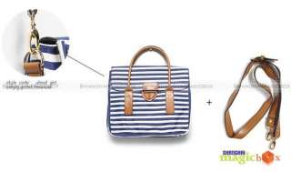 Women Navy Stripe Canvas Handbag Shoulder Bag New #479  