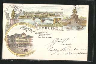 Lithographie Koblenz, Hotel Kölnischer Hof, Bes. Hugo Weigand, Kaiser 