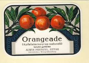 Etikett Orangeade A. Prenzel Zittau 20 iger Jahre  