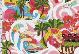 Multi Colored Retro Hula Girls Print 100% cotton Fabric  