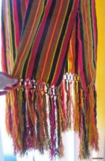 Mexican Stripe Vintage Knit Dress Fringe Edge Blanket Frock Ethnic 