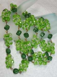 Vintage Art Glass Green GRAPE Cluster Bead Necklace 28  
