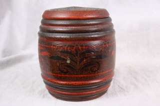 L290 ANTIQUE AMERICAN 19th CENTURY PAINTED TREEN WARE TOBACCO JAR 
