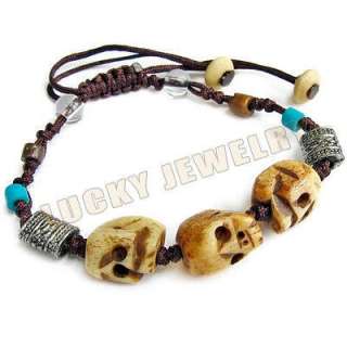 Tibetan 3 OX Bones Skull Heads rope Weaving Bracelet  